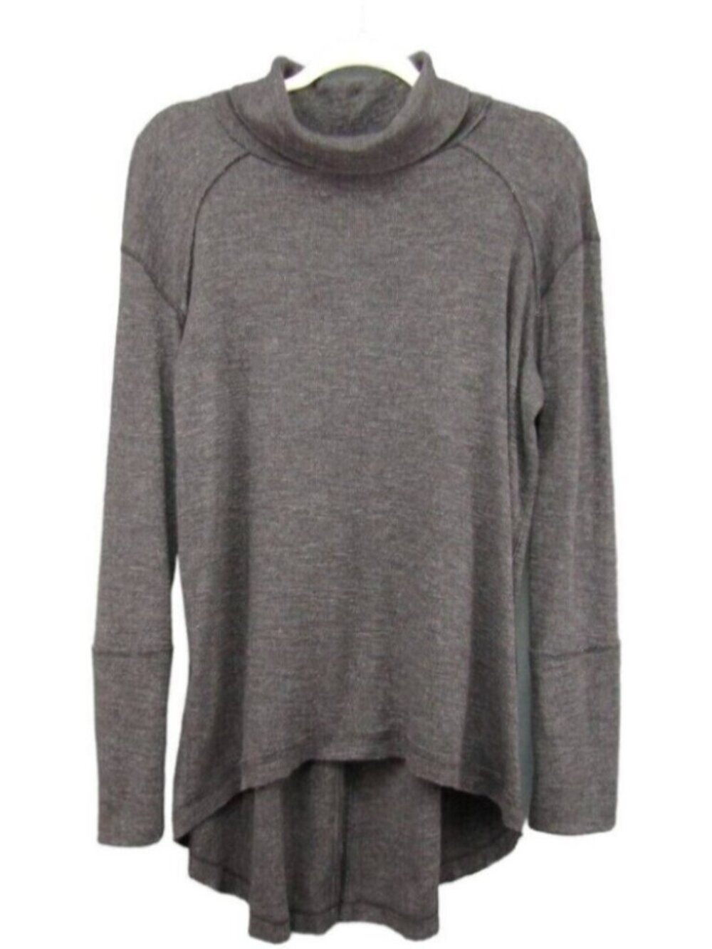 Free People We The Free Gray Split Back Turtleneck Tunic Top Size L Long Sleeve
